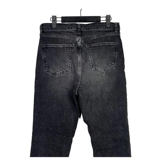 Zara Straight Leg High Rise Crop Raw Hem Button Fly Stretch Jean 8 Black Washed - Picture 6 of 15